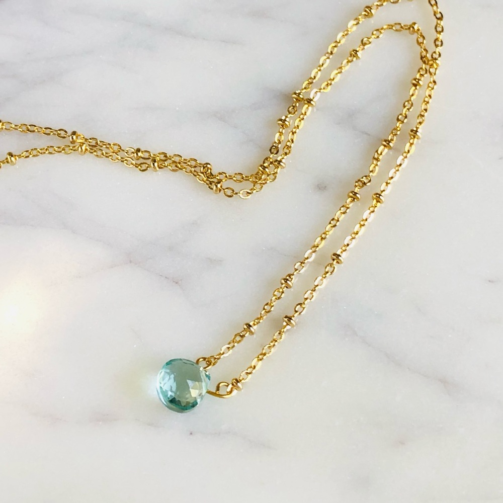 Aquamarine Briolette Faceted Dainty Necklace